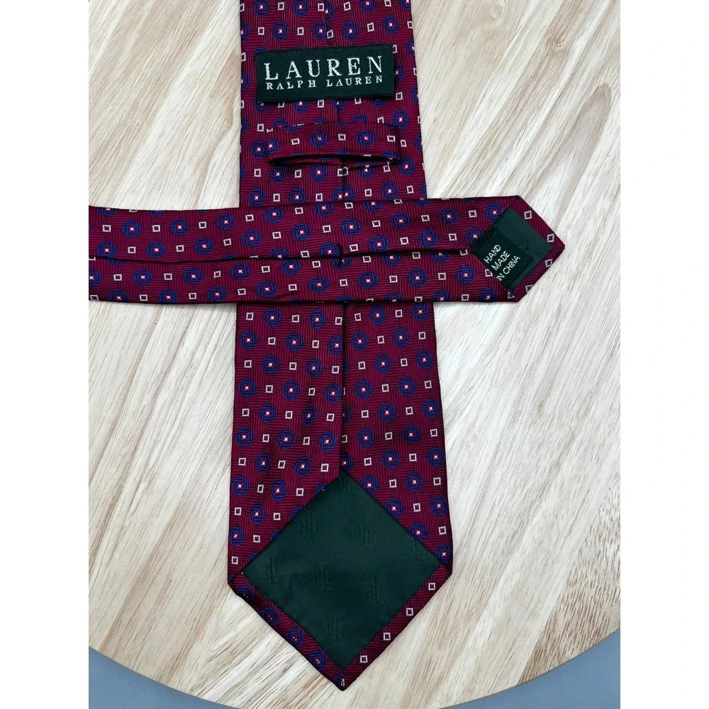 Lauren Ralph Lauren Silk Tie Red Blue Geometric Pattern‎ L:59.5